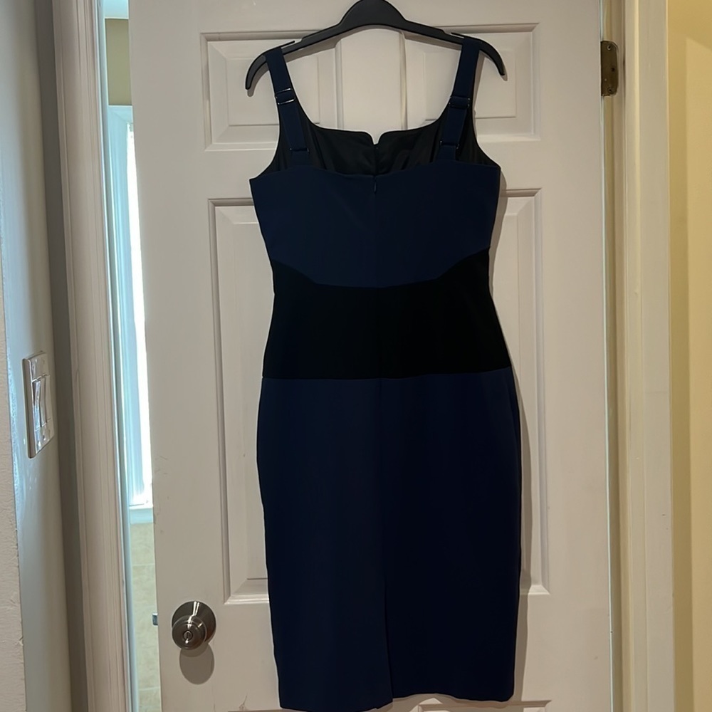 Black Halo Cobalt Blue and Black Color Block Dress with Mesh Insert - Picture 4 of 8